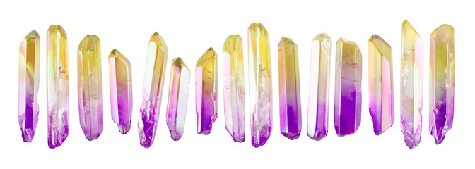 set of little crystal gemstones isolated on white background