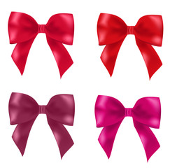 Pink and red realistic ribbon bows set vector