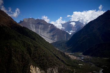Peak and Forest in the Himalaya mountains, Annapurna region, Nepal