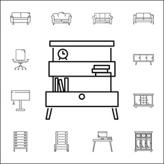 Chest of drawers icon. Set of household accessories icons. Signs, outline furniture collection, simple thin line icons for websites, web design, mobile app, info graphics