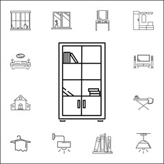 shelves with books icon. Set of household accessories icons. Signs, outline furniture collection, simple thin line icons for websites, web design, mobile app, info graphics