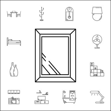Bath mirror simple icon. Set of household accessories icons. Signs, outline furniture collection, simple thin line icons for websites, web design, mobile app, info graphics