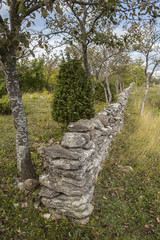 A traditional stone wall built without cement