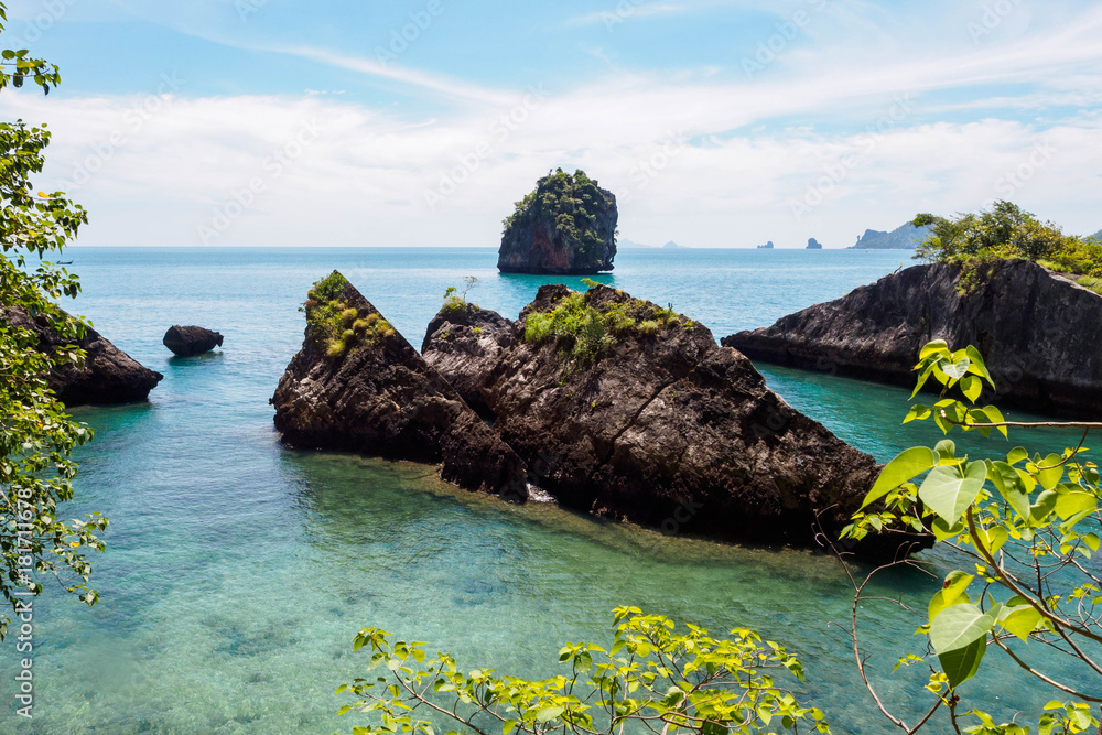 Wall mural bay with crystal clear water near railay beach in krabi, thailand