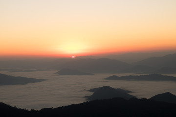 Sunrise at Phu Chi Fa Mountains in Chaing Rai, Thailand
