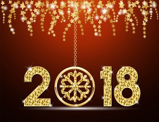 Fototapeta na wymiar Happy new year 2018. Template design. With inspiration from snowflake. gold color Vector illustration. 