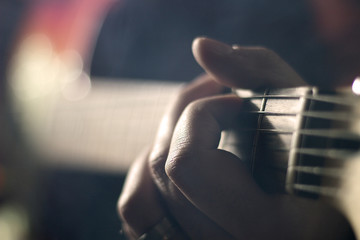 Closeup Playing Guitar Strings