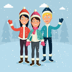 winter sports happy people cartoon vector illustration graphic design