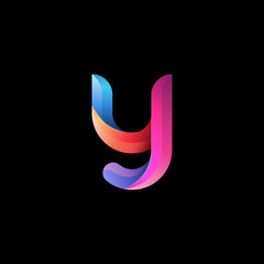 Initial lowercase letter y, curve rounded logo, gradient vibrant colorful glossy colors on black background