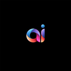 Initial lowercase letter ai, curve rounded logo, gradient vibrant colorful glossy colors on black background