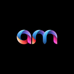 Initial lowercase letter am, curve rounded logo, gradient vibrant colorful glossy colors on black background