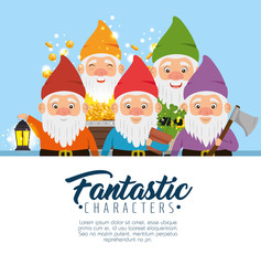 group of fantastic character cute dwarfs vector illustration graphic design