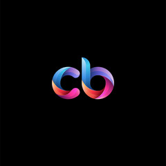 Initial lowercase letter cb, curve rounded logo, gradient vibrant colorful glossy colors on black background