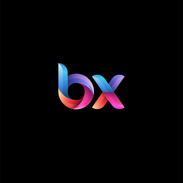 Initial lowercase letter bx, curve rounded logo, gradient vibrant colorful glossy colors on black background
