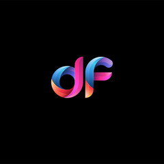 Initial lowercase letter df, curve rounded logo, gradient vibrant colorful glossy colors on black background