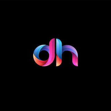 Initial lowercase letter dh, curve rounded logo, gradient vibrant colorful glossy colors on black background