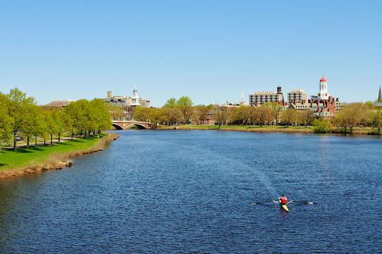 Harvard University And Charles River In Early Spring