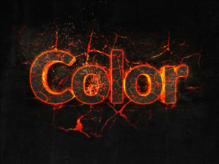 Color Fire text flame burning hot lava explosion background.