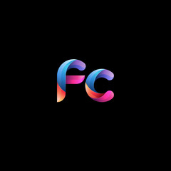 Initial lowercase letter fc, curve rounded logo, gradient vibrant colorful glossy colors on black background