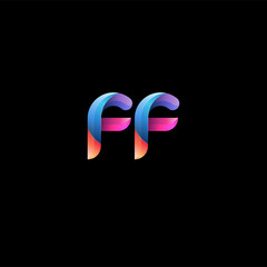 Initial lowercase letter ff, curve rounded logo, gradient vibrant colorful glossy colors on black background