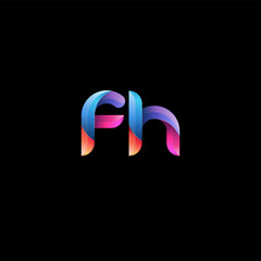 Initial lowercase letter fh, curve rounded logo, gradient vibrant colorful glossy colors on black background