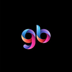 Initial lowercase letter gb, curve rounded logo, gradient vibrant colorful glossy colors on black background
