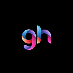 Initial lowercase letter gh, curve rounded logo, gradient vibrant colorful glossy colors on black background