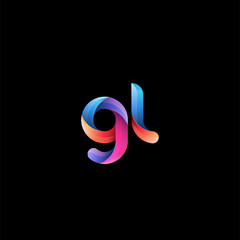 Initial lowercase letter gl, curve rounded logo, gradient vibrant colorful glossy colors on black background © ariefpro