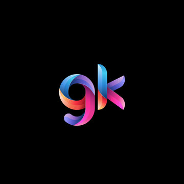 Initial lowercase letter gk, curve rounded logo, gradient vibrant colorful glossy colors on black background