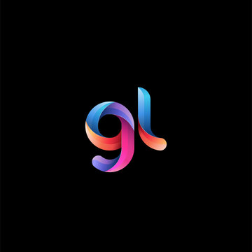 Initial lowercase letter gl, curve rounded logo, gradient vibrant colorful glossy colors on black background