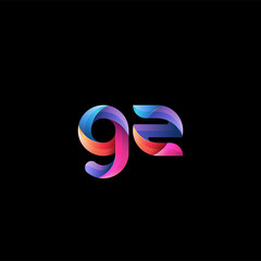 Initial lowercase letter gz, curve rounded logo, gradient vibrant colorful glossy colors on black background