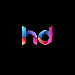Initial lowercase letter hd, curve rounded logo, gradient vibrant colorful glossy colors on black background