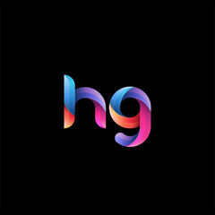 Initial lowercase letter hg, curve rounded logo, gradient vibrant colorful glossy colors on black background