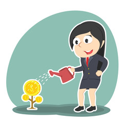 Fototapeta na wymiar Businesswoman watering coin tree– stock illustration