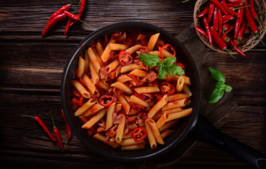Penne pasta with chili sauce arrabiata
