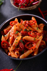 Penne pasta with chili sauce arrabiata