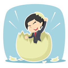 Businesswoman hatched from egg– stock illustration