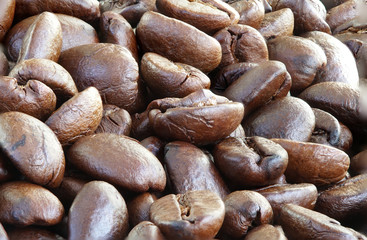 Many Coffee roasted Beans and powder