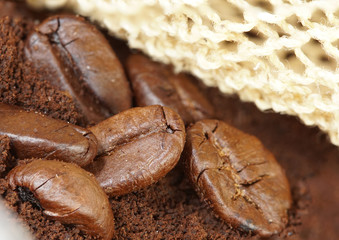 Many Coffee roasted Beans and powder bag