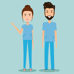 Woman and man health professional over blue background vector illustration