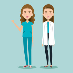 Female health professional over blue background vector illustration