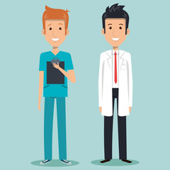 Male health professional over blue background vector illustration