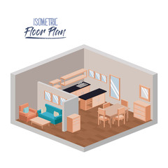 isometric floor plan of home living room and kitchen interior colorful silhouette