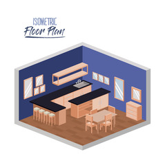 isometric floor plan of wide home kitchen room interior colorful silhouette