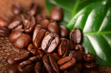 Coffe beans close up