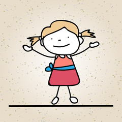 hand drawing happy girl line art. abstract people