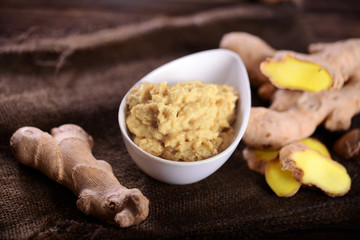 Grated ginger close up