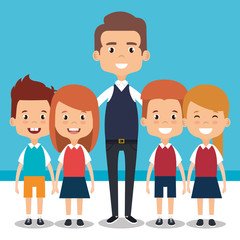 Fototapeta premium teacher school with children avatar character vector illustration design