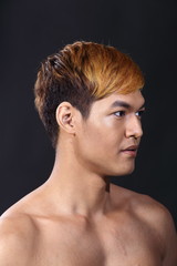 Asian man after make up hair style. no retouch, fresh face