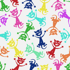 colored cats. seamless pattern